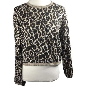 Zara Women's Large Leopard Print Multi Long Sleeves Crewneck Crop Top
